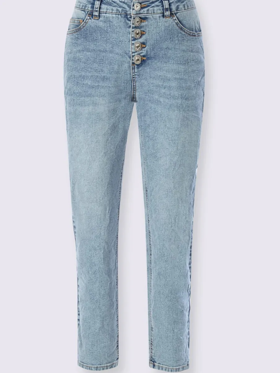 Jean boyfriend décontracté à effet froissé avec patte de boutonnage