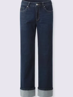 Jean cinq poches avec revers fixe jambes larges