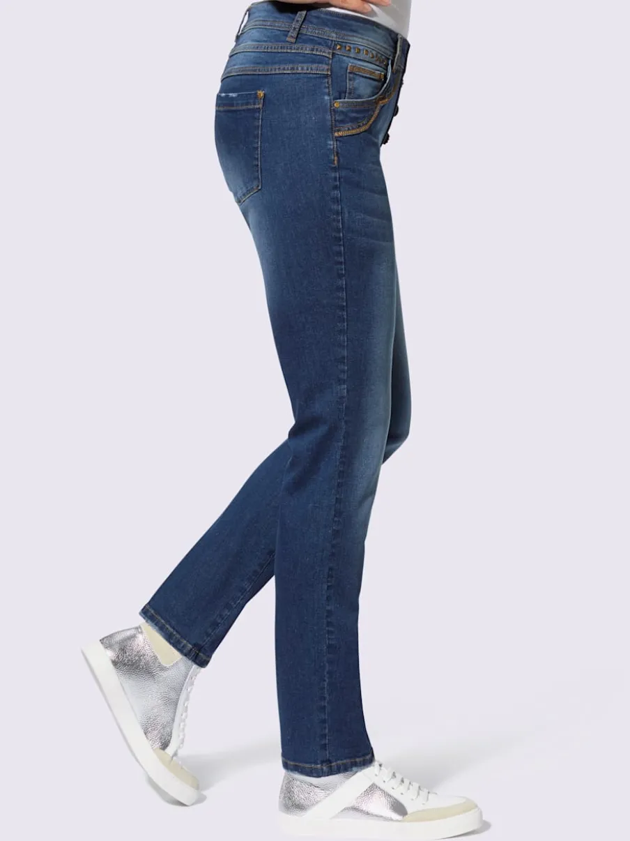 Jean cinq poches en coton avec boutons décoratifs brillants