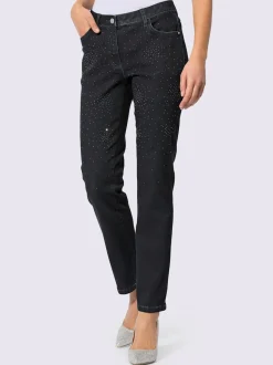 Jean cinq poches extensibles en denim avec pierres brillantes