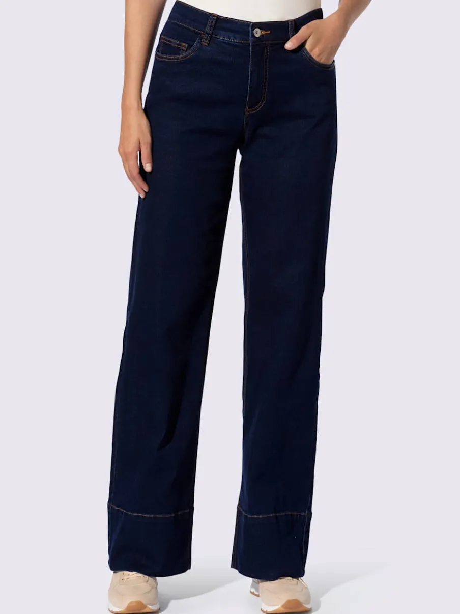 Jean cinq poches large avec ceinture élastique confortable
