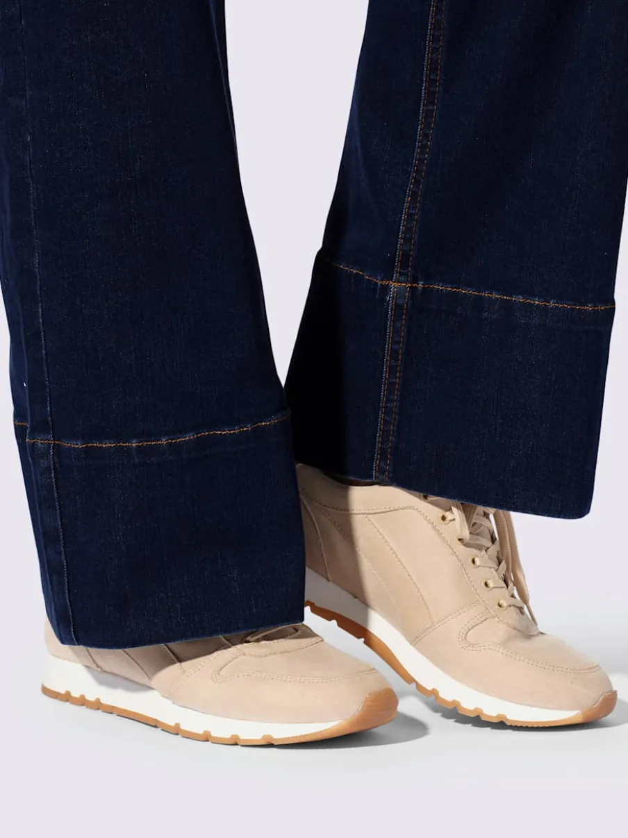 Jean cinq poches large avec ceinture élastique confortable