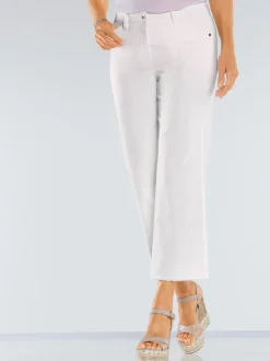 Jean 7/8 coton avec ceinture gainante et franges amples