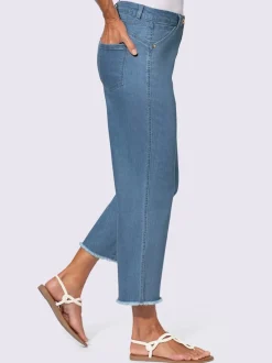 Jean 7/8 coton avec ceinture gainante et franges amples