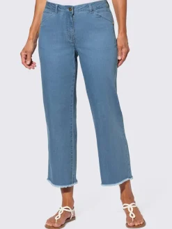 Jean 7/8 coton avec ceinture gainante et franges amples