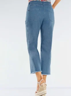 Jean 7/8 coton avec ceinture gainante et franges amples