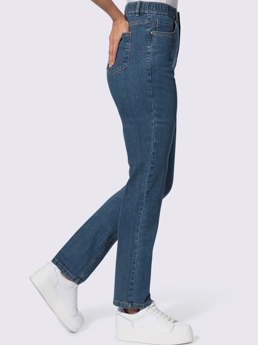 Jean coupe classique avec cinq poches et ceinture élastique