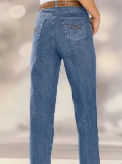 Jean à coupe élancée avec broderie sur poches arrière