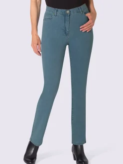 Jean coupe 5 poches avec ceinture élastique latérale et empiècement au dos