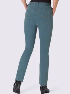 Jean coupe 5 poches avec ceinture élastique latérale et empiècement au dos