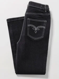 Jean coupe 5 poches avec ceinture élastique latérale et empiècement au dos