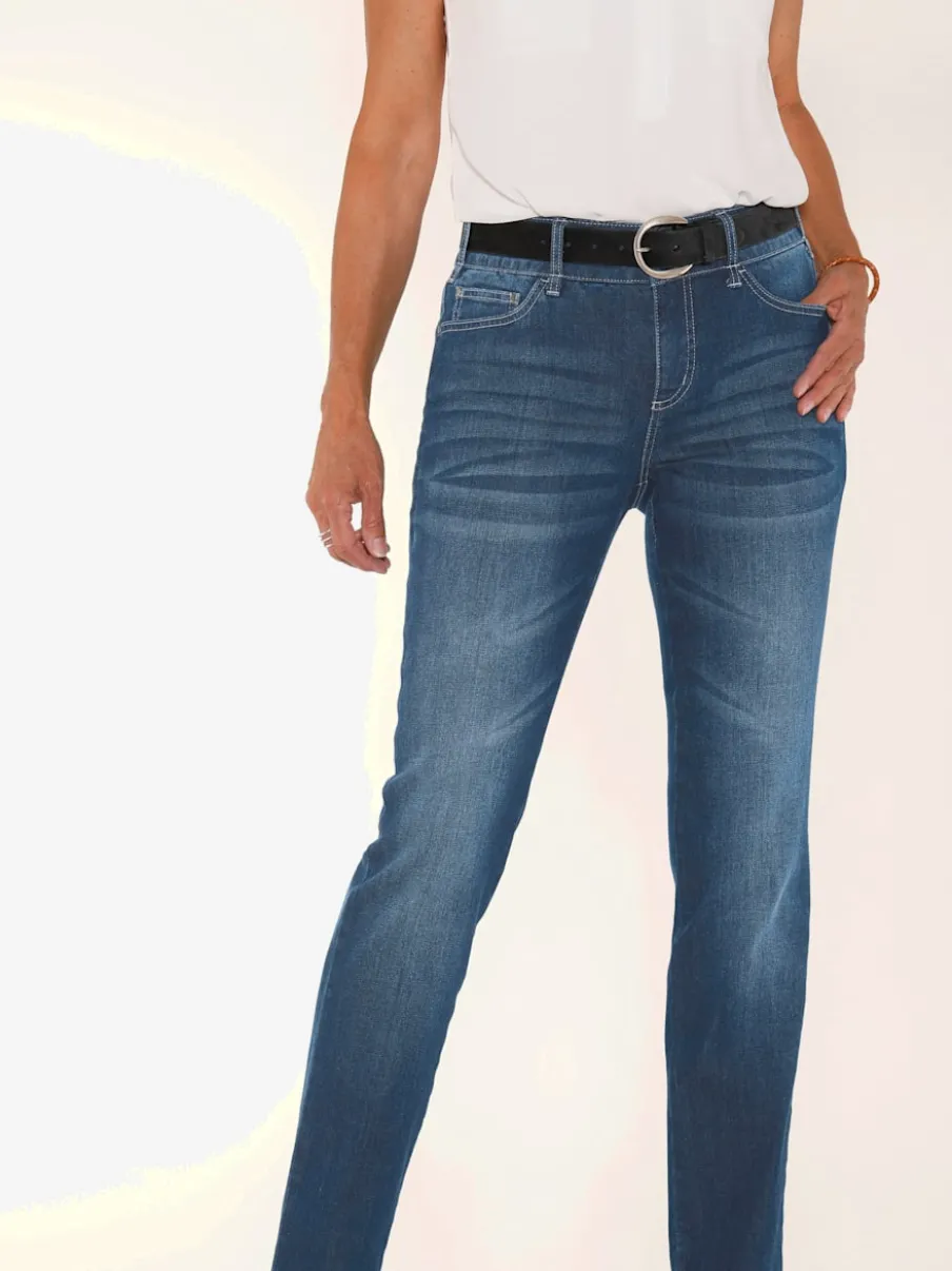 Jean denim classique coupe cinq poches avec rivets décoratifs