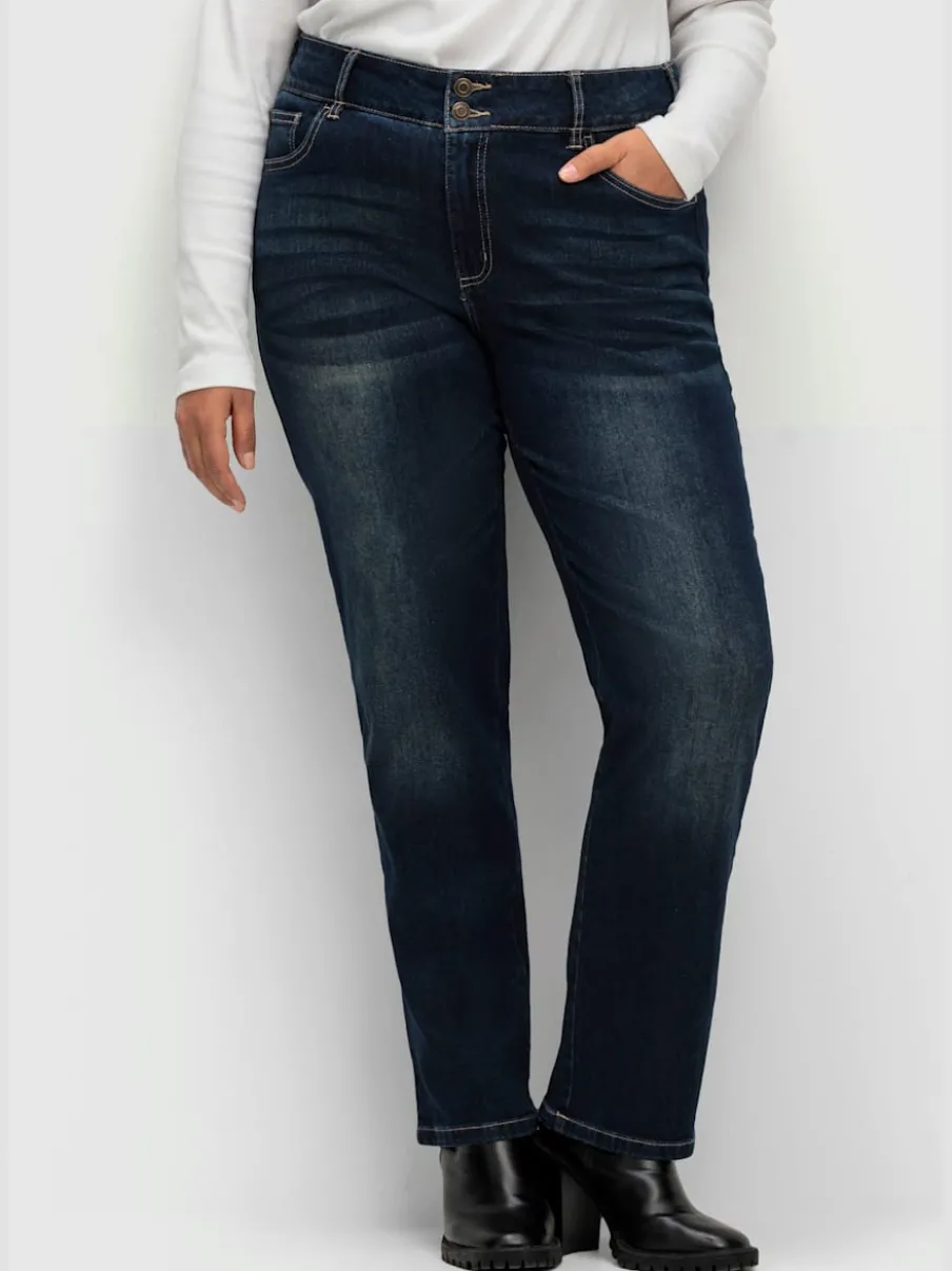 Jean denim classique coupe cinq poches avec rivets décoratifs