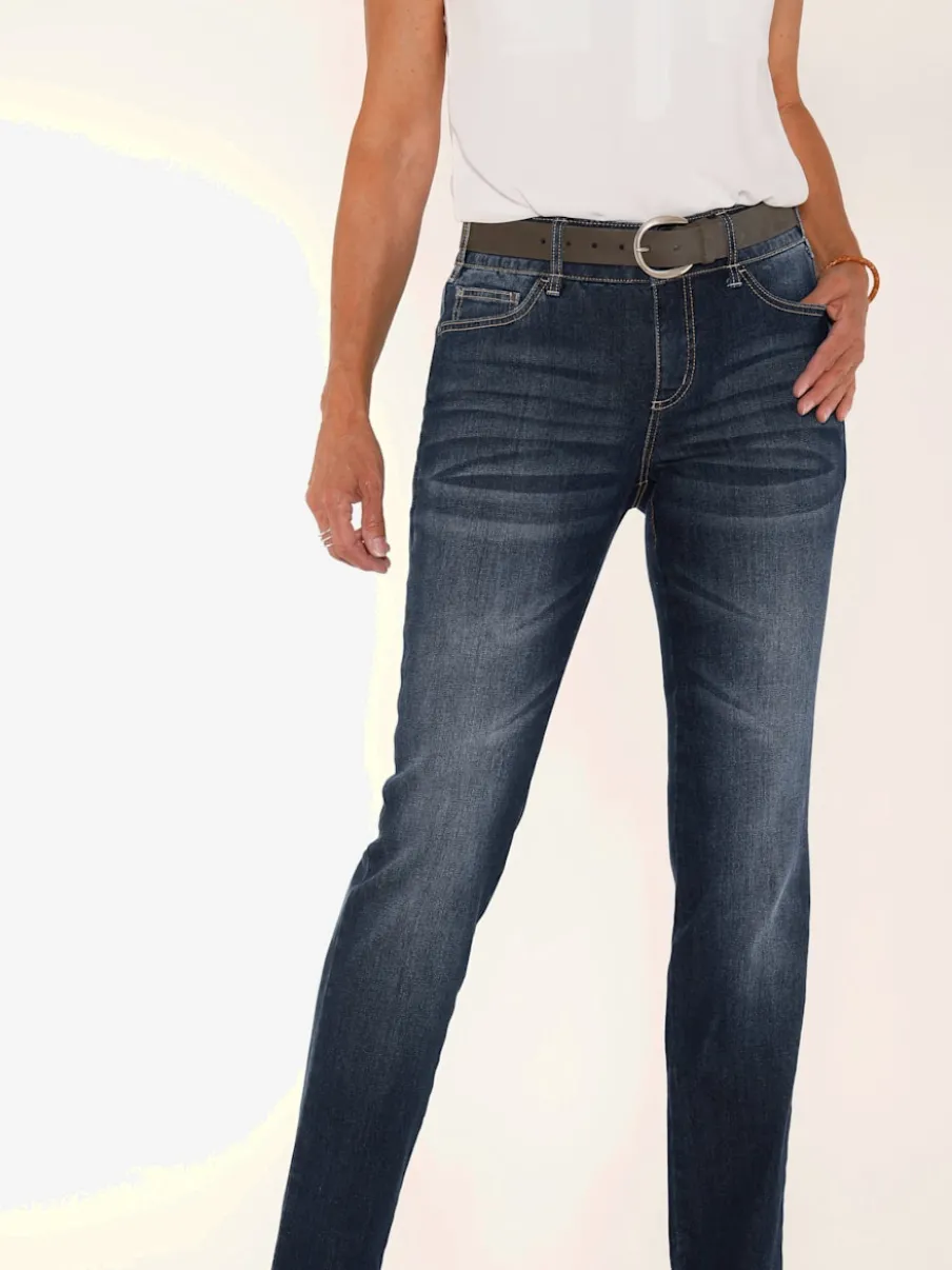 Jean denim classique coupe cinq poches avec rivets décoratifs