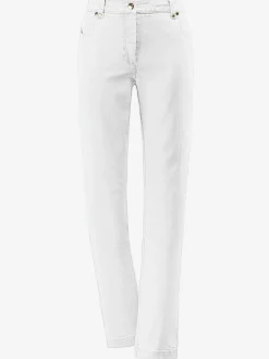Jean droit avec ceinture élastique poches arrière brillantes.