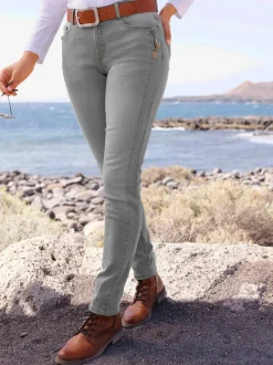 Jean effet délavé avec poches et ceinture gainante