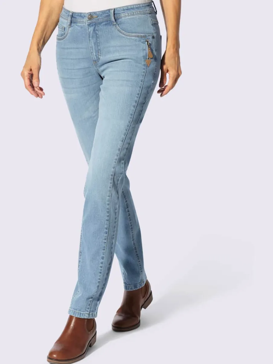 Jean effet délavé avec poches et ceinture gainante