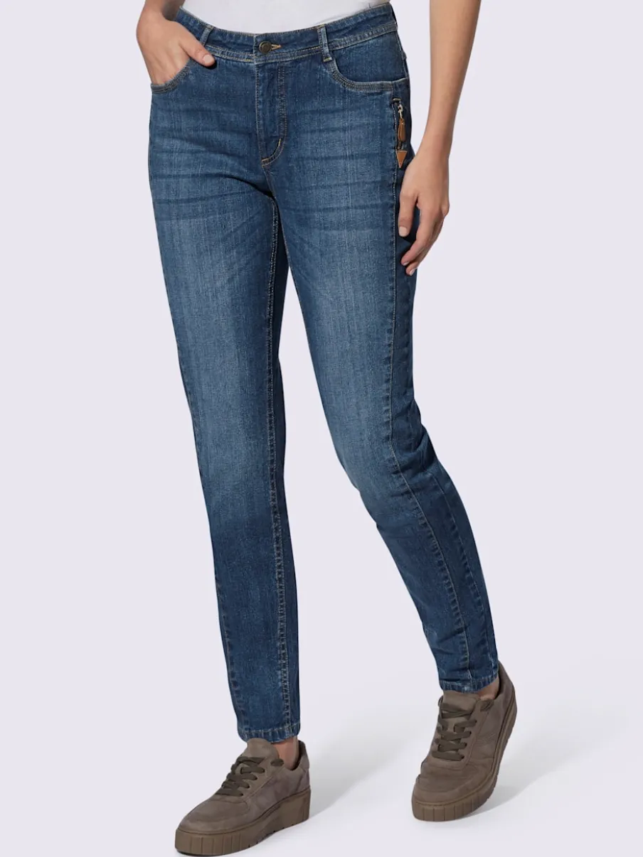Jean effet délavé avec poches et ceinture gainante