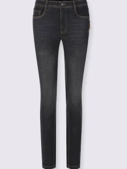 Jean effet délavé avec poches et ceinture gainante