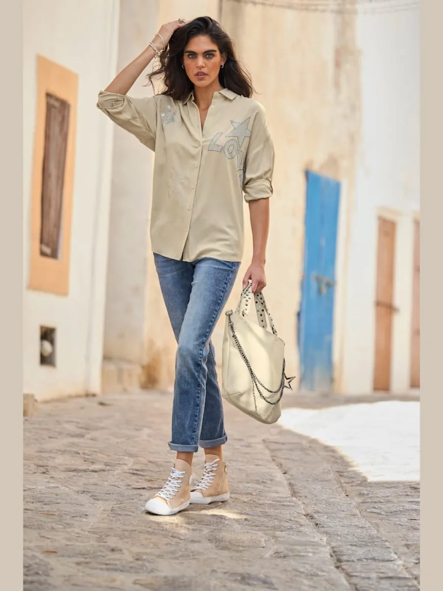 Jean en qualité extensible avec pierres brillantes fantaisie