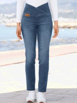 Jean extensible effet ventre plat ceinture haute confortablement ajusté