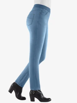 Jean facile à enfiler avec ceinture élastique intégrée.