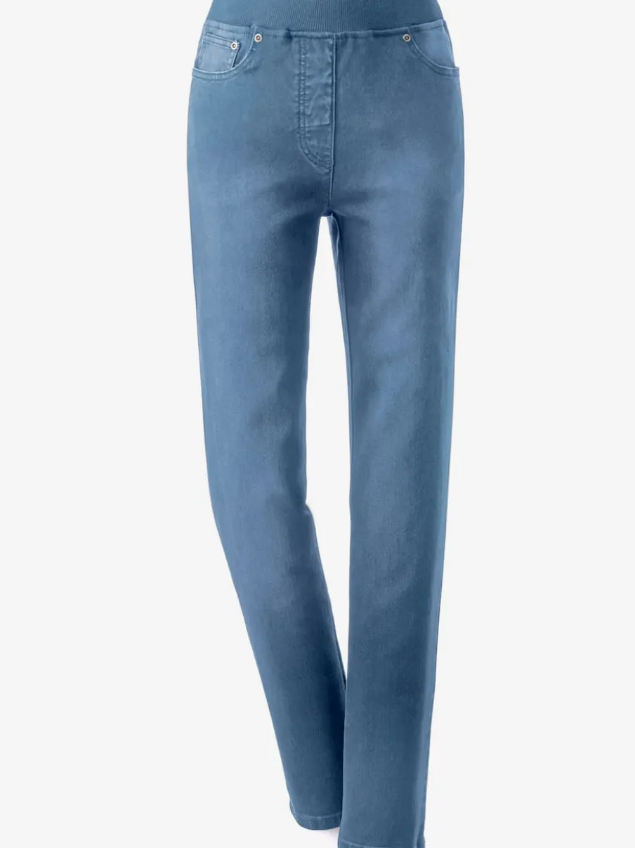 Jean facile à enfiler avec ceinture élastique intégrée.