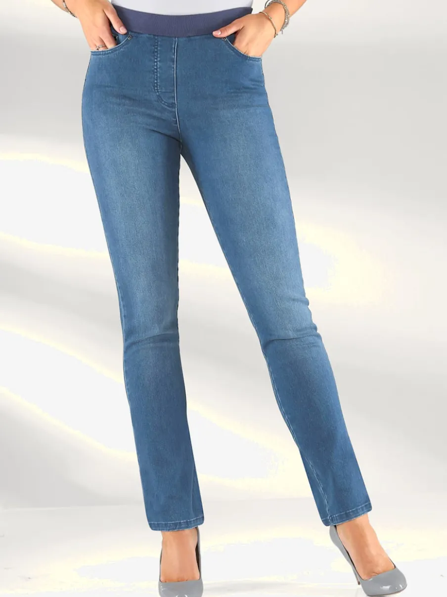 Jean facile à enfiler avec ceinture élastique intégrée.