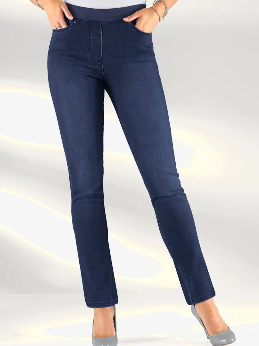 Jean facile à enfiler avec ceinture élastique intégrée.