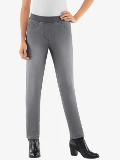 Jean facile à enfiler avec ceinture élastique intégrée.