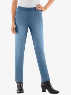 Jean facile à enfiler avec ceinture élastique intégrée.