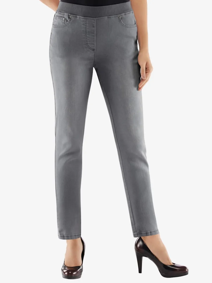 Jean facile à enfiler avec ceinture élastique intégrée.