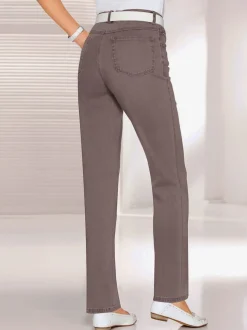 Jean femme coupe droite taille haute poches zippées