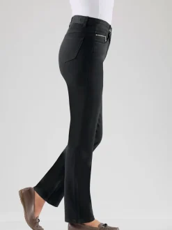 Jean femme coupe droite taille haute poches zippées