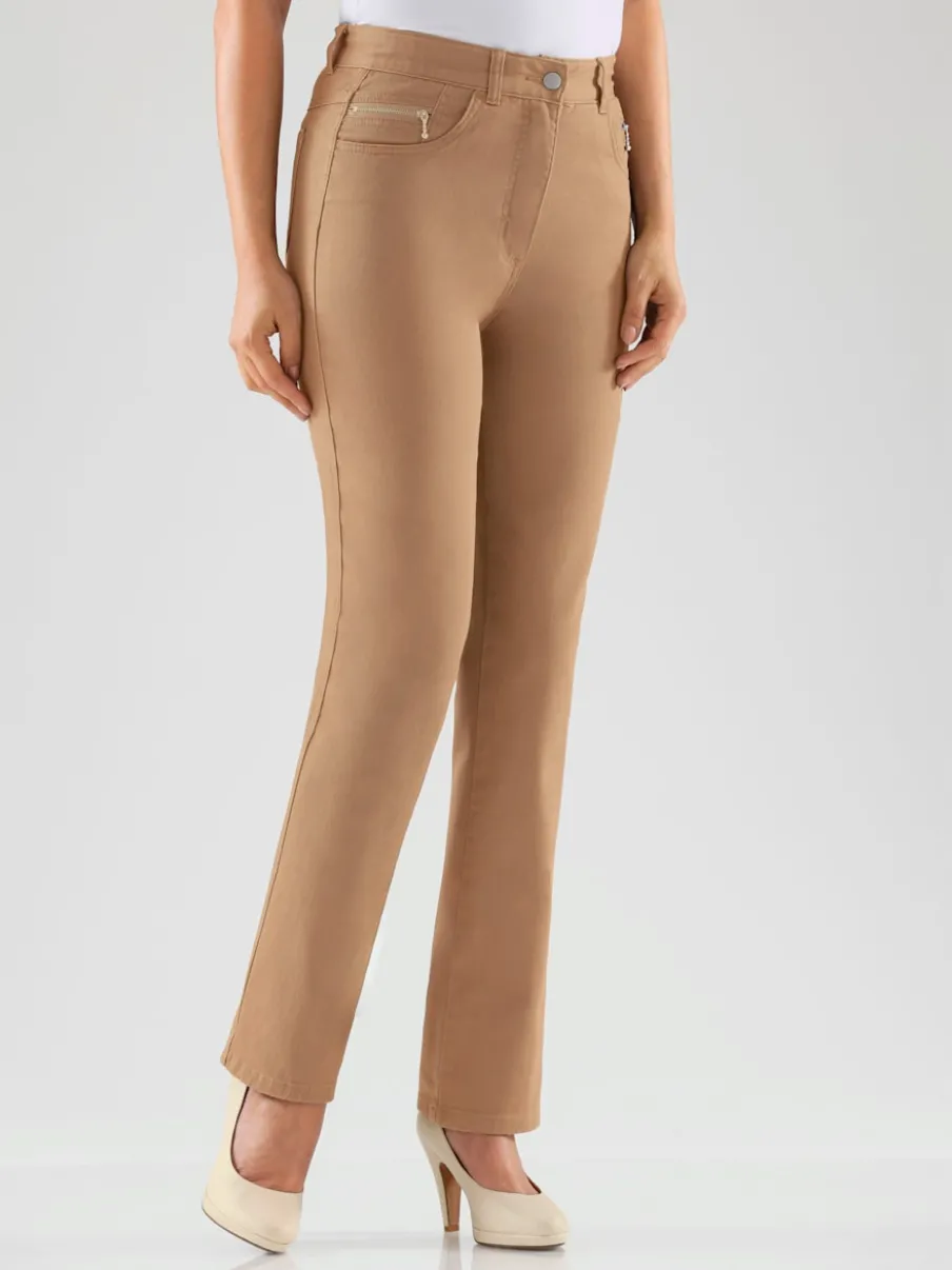 Jean femme coupe droite taille haute poches zippées