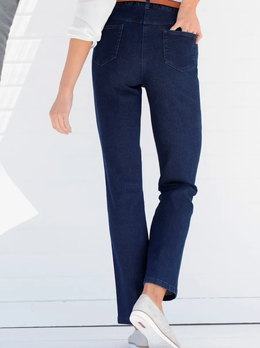 Jean femme coupe droite taille haute poches zippées