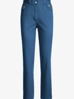 Jean femme coupe droite taille haute poches zippées