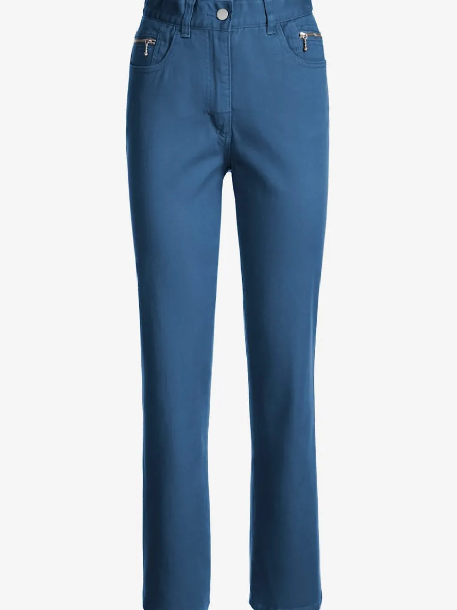 Jean femme coupe droite taille haute poches zippées