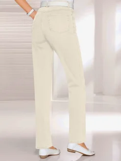 Jean femme coupe droite taille haute poches zippées