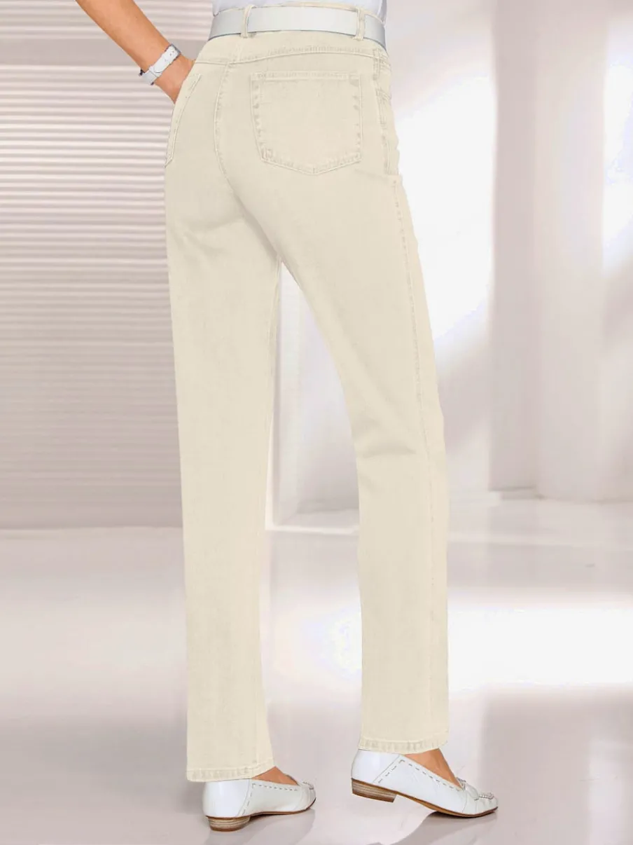 Jean femme coupe droite taille haute poches zippées