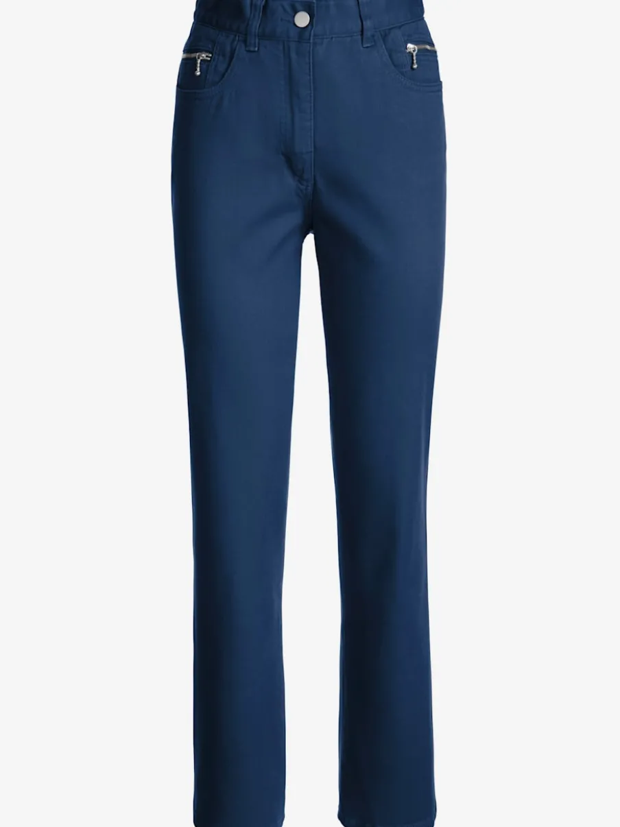 Jean femme coupe droite taille haute poches zippées