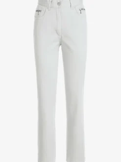 Jean femme coupe droite taille haute poches zippées
