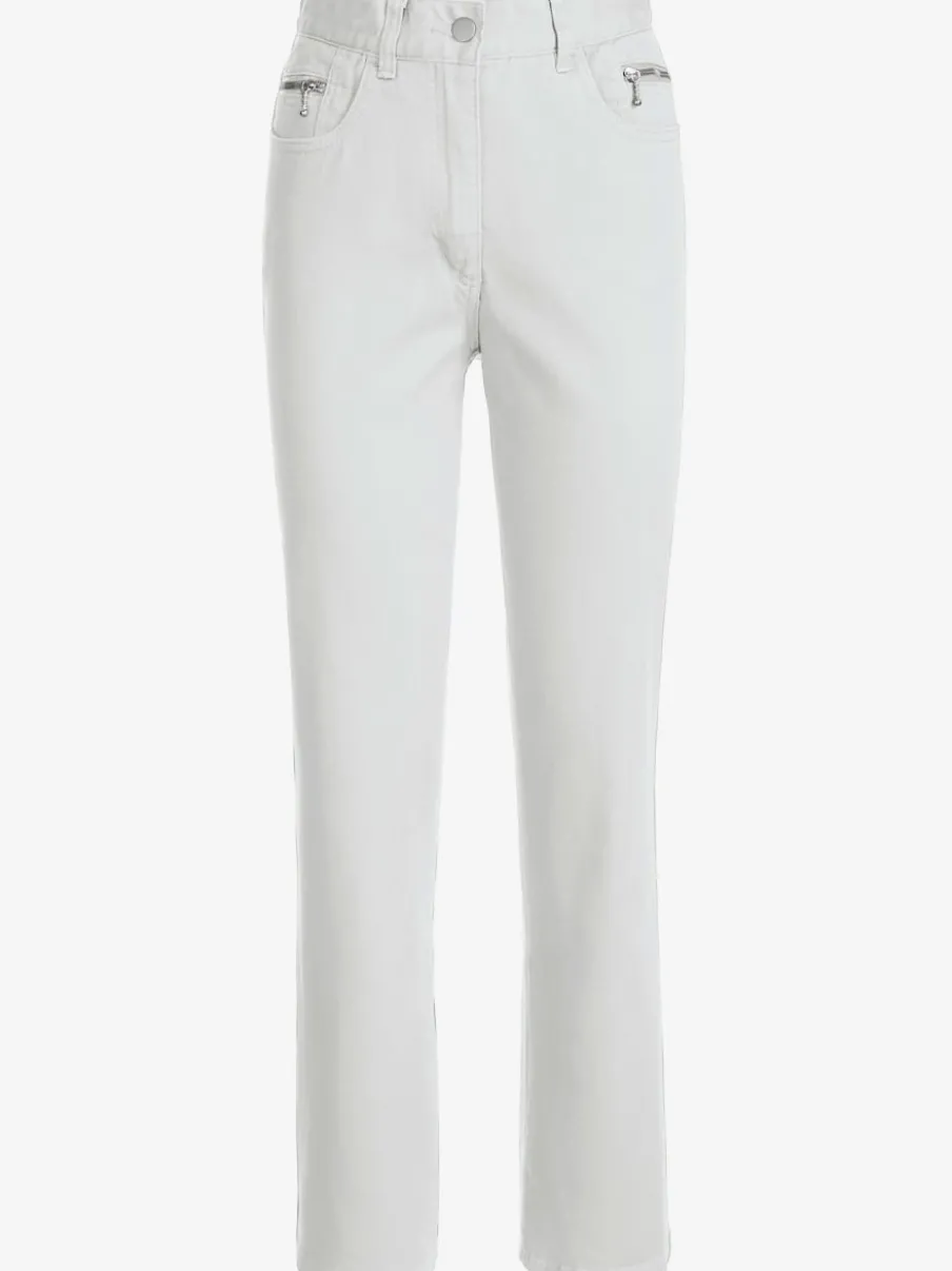 Jean femme coupe droite taille haute poches zippées