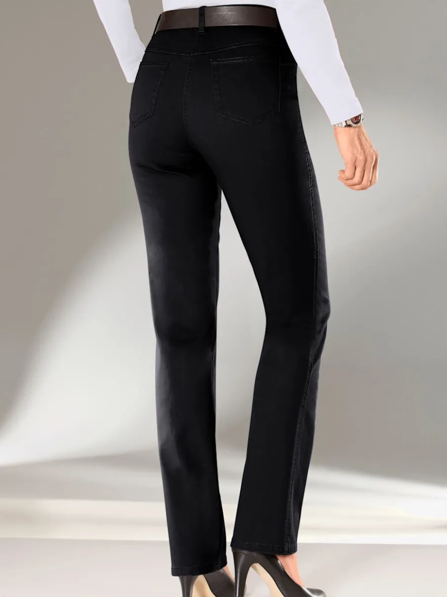 Jean femme coupe droite taille haute poches zippées