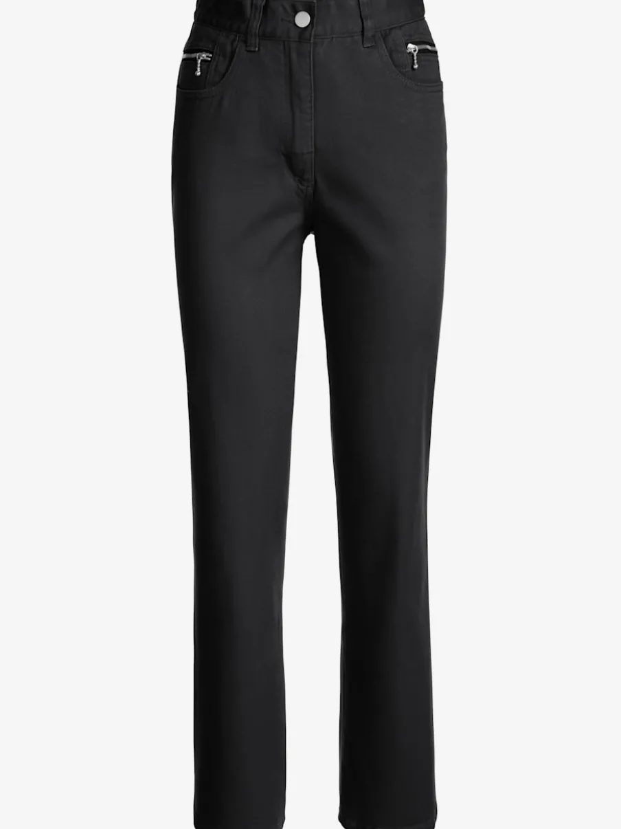 Jean femme coupe droite taille haute poches zippées