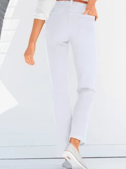 Jean femme coupe droite taille haute poches zippées