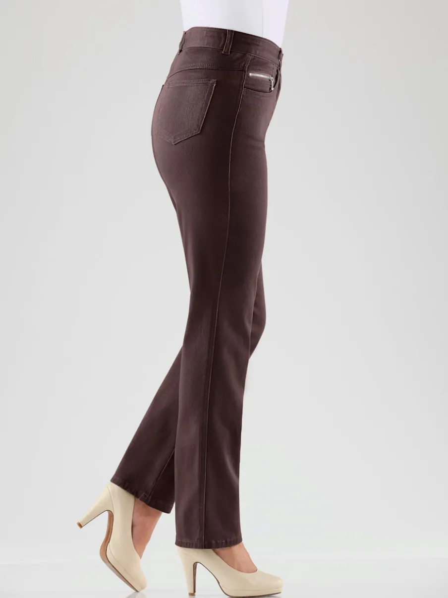 Jean femme coupe droite taille haute poches zippées
