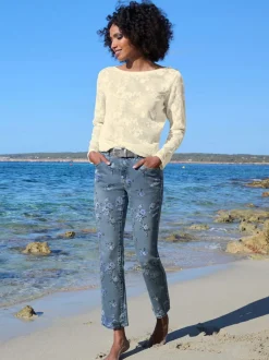 Jean à imprimé floral avec cinq poches et slim fit
