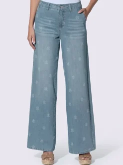 Jean à jambes larges avec imprimé floral et poches