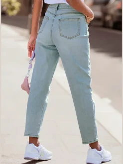 Jean mom à taille haute avec jambes droites et design 5 poches